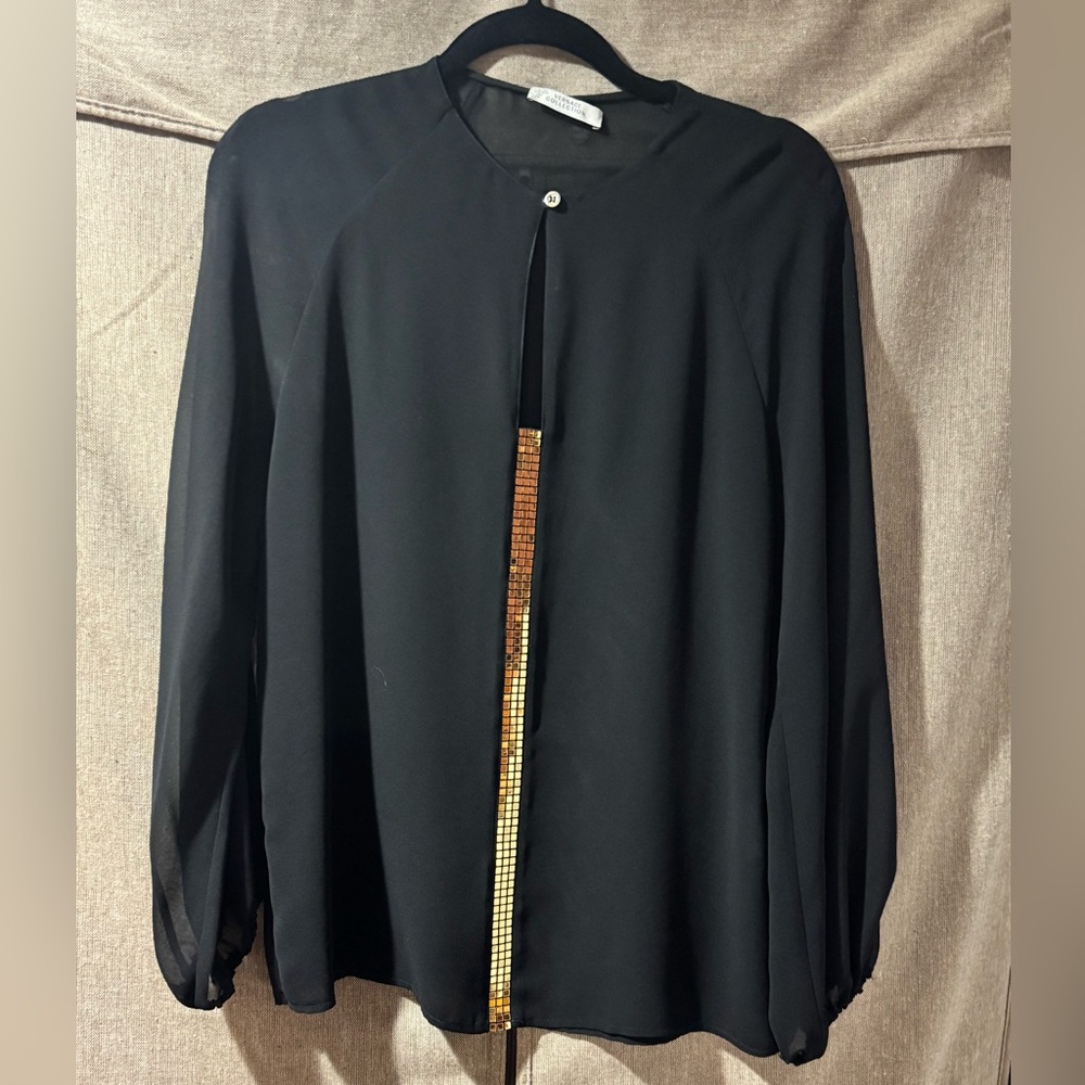 Versace Collection Sheer Black Blouse with Gold Detail, size unknown (m?)